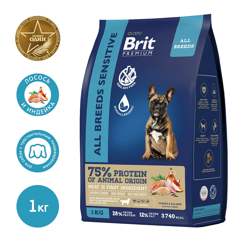 Корм Brit Premium Dog Sensitive Adult All Breeds (Индейка, лосось) для собак
