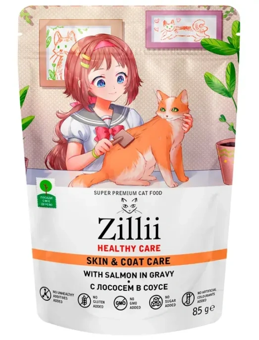 ZILLII Healty Care Skin & Coat Care (Лосось в соусе) для кошек