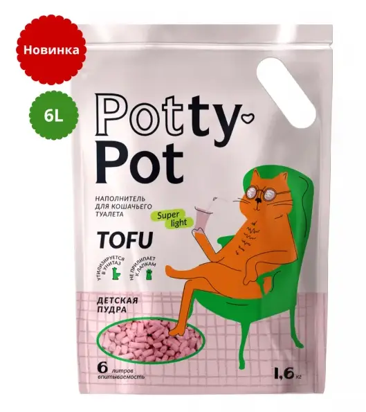 Potty-Pot Наполнитель ТОФУ Супер лайт Детская пудра для кошек