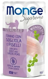 Monge Supreme Sterilized Cat Пауч с тунцом, желтоперой камбалой и зелёным горошком для кошек