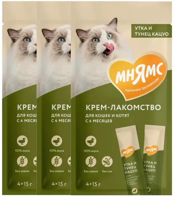 Мнямс Крем-лакомство с тунцом Кацуо и уткой для кошек