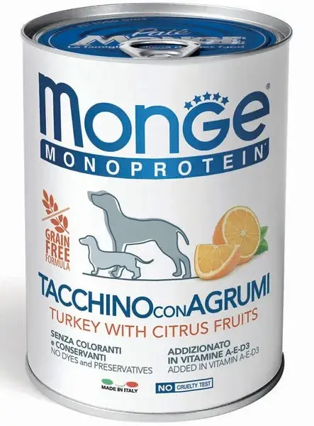 Monge Dog Natural Monoprotein Fruits Паштет из индейки с цитрусовыми для собак