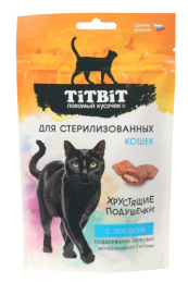 ТИТБИТ Хрустящие подушечки для стерилизованных кошек с лососем