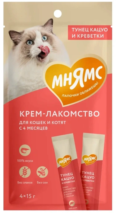 Мнямс Крем-лакомство с тунцом Кацуо и креветками для кошек