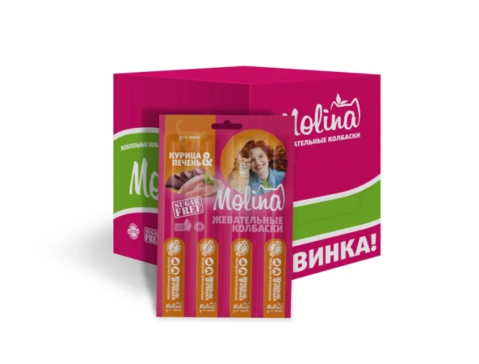 Molina Жевательные колбаски для кошек Курица и печень