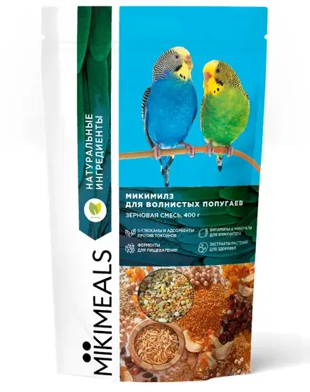MIKIMEALS Корм для волнистых попугаев, 400 г