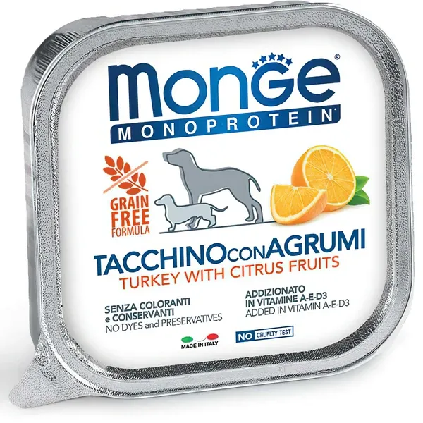 Monge Dog Natural Monoprotein Fruits Паштет из индейки с цитрусовыми для собак