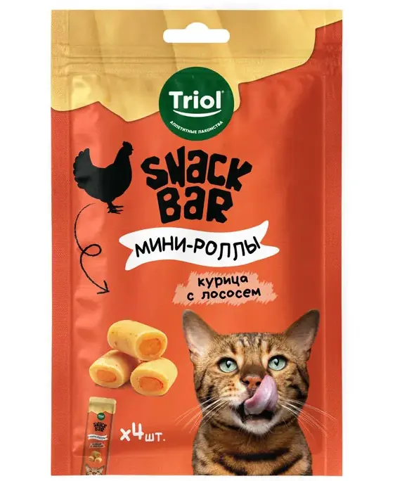 Triol Snack Bar Мини-роллы с начинкой из курицы с лососем для кошек