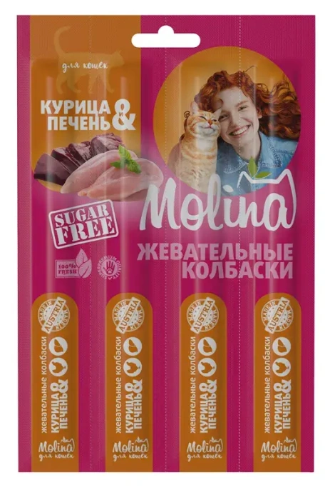 Molina Жевательные колбаски для кошек Курица и печень