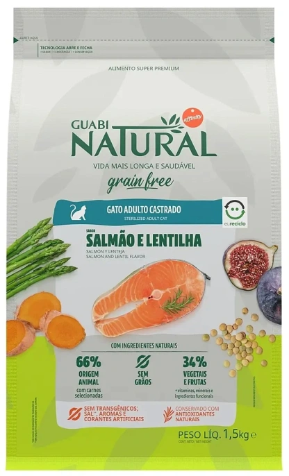 Guabi Natural Cat Sterilised Grain Free (Лосось, чечевица), 1,5 кг