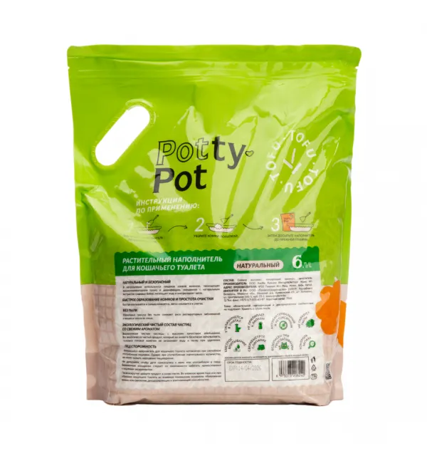 Potty-Pot Наполнитель ТОФУ Натуральный без запаха, 2,5 кг
