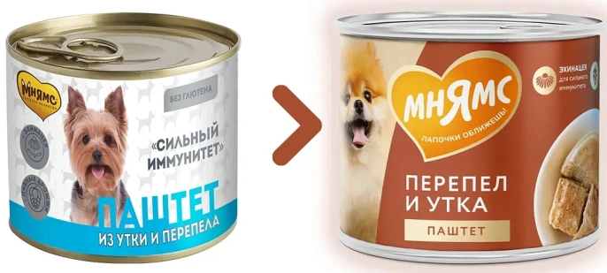 Мнямс консервы для собак Паштет из утки и перепела "Сильный иммунитет"