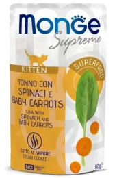 Monge Supreme Kitten Пауч из тунца со шпинатом и мини-морковью для кошек