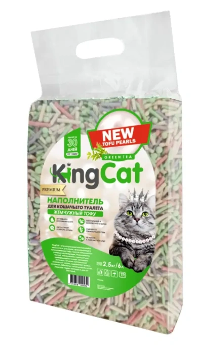 KingCat Наполнитель Жемчужный Тофу (Зеленый чай) для кошек