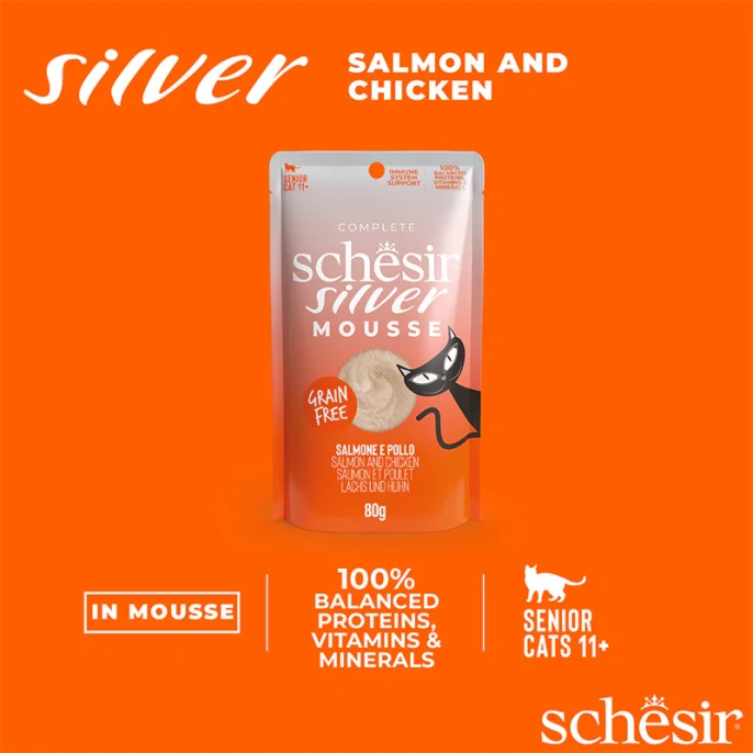 Schesir Silver Mousse (Курица, лосось и тыква) для кошек