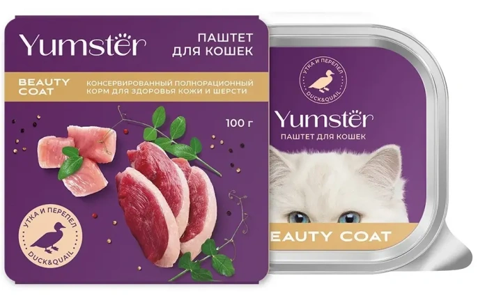 Yumster Beauty Coat Cat Паштет (Утка и перепел) для кошек