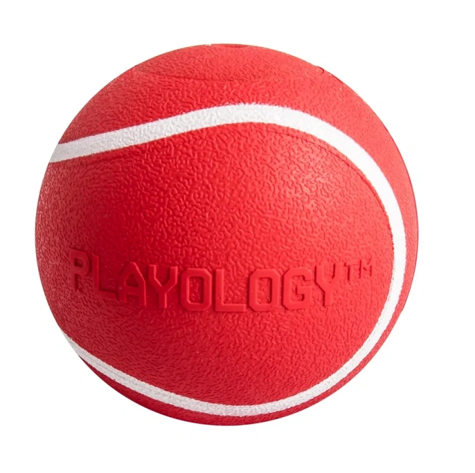 Playology Жевательный мяч SQUEAKY CHEW BALL с ароматом говядины, красный для собак