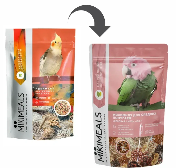 MIKIMEALS Корм для средних попугаев, 400 г