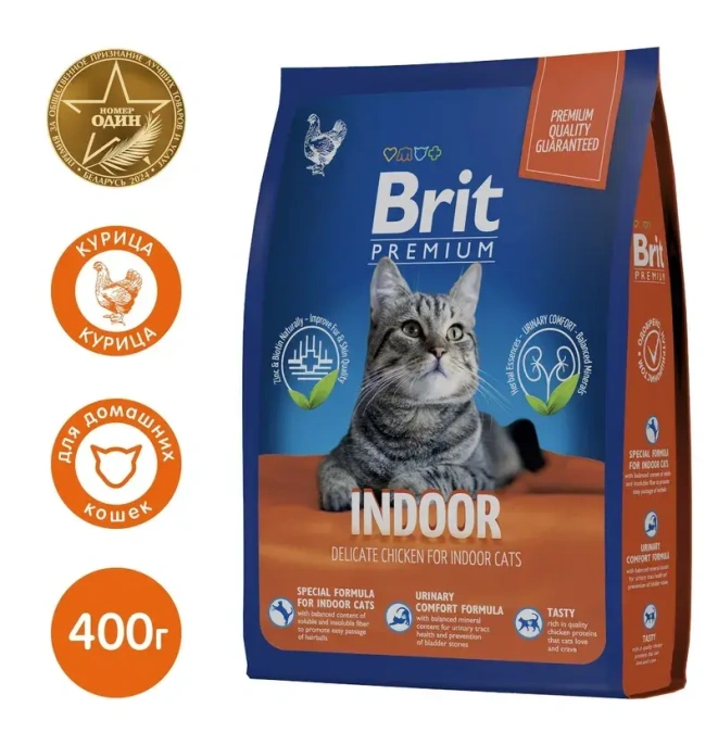 Корм Brit Premium Cat Indoor (Курица) для кошек, 400 г