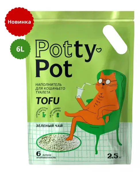 Potty-Pot Наполнитель ТОФУ Зеленый чай для кошек