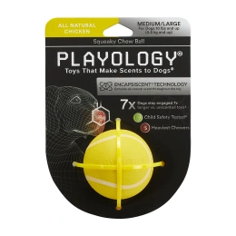 Playology Жевательный мяч SQUEAKY CHEW BALL с ароматом курицы, желтый для собак