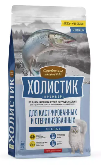Деревенские лакомства Холистик Премьер для стерилизованных кошек (Лосось), 400 г