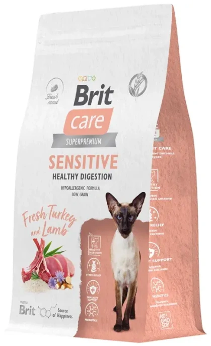 Корм Brit Care Cat Sensitive Healthy Digestion (Индейка, ягненок) для кошек, 400 г