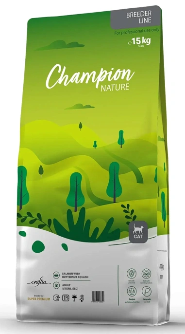 Craftia Champion Nature Super Sterilized Cat (Лосось с мускатной тыквой), 15 кг