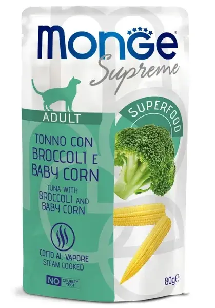 Monge Supreme Adult Cat Пауч с тунцом, брокколи и мини-кукурузой для кошек