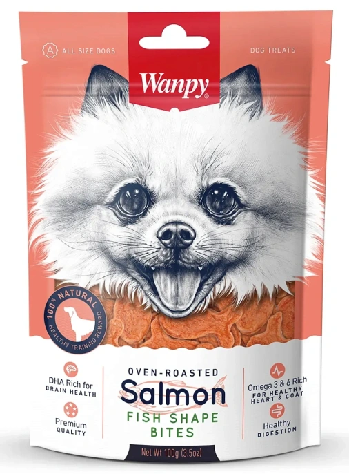 Wanpy Dog Лакомые кусочки из нежного лосося в форме рыбок для собак