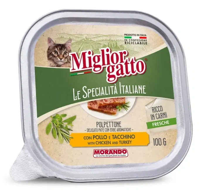Miglior gatto Le Specialità Italiane Паштет с курицей и индейкой для кошек