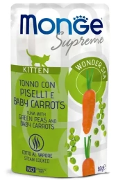 Monge Supreme Kitten Пауч с тунцом, зелёным горошком и мини-морковью для кошек
