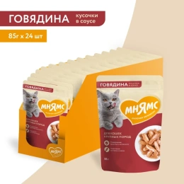 Мнямс для крупных кошек Кусочки в соусе с говядиной
