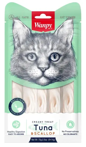 Wanpy Cat Нежное пюре из тунца и гребешка для кошек