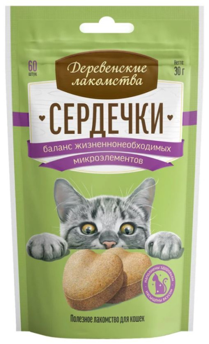Деревенские лакомства Сердечки для баланса микроэлементов для кошек