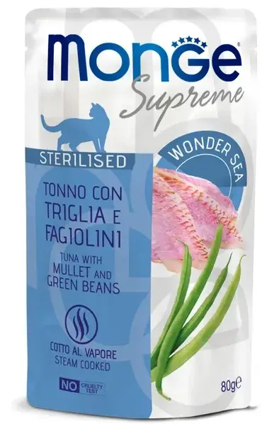 Monge Supreme Sterilized Cat Пауч с тунцом, кефалью и зелёной фасолью для кошек
