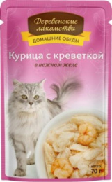 "Деревенские лакомства" Курица с креветкой в нежном желе для кошек