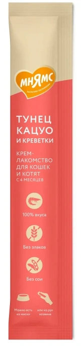 Мнямс Крем-лакомство с тунцом Кацуо и креветками для кошек