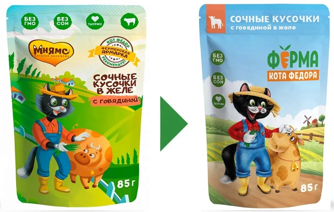 Ферма кота Федора сочные кусочки в желе с говядиной для кошек