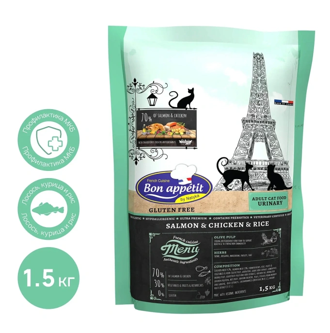 Bon Appetit Urinary Adult Cat (Курица, лосось, рис), 400 г