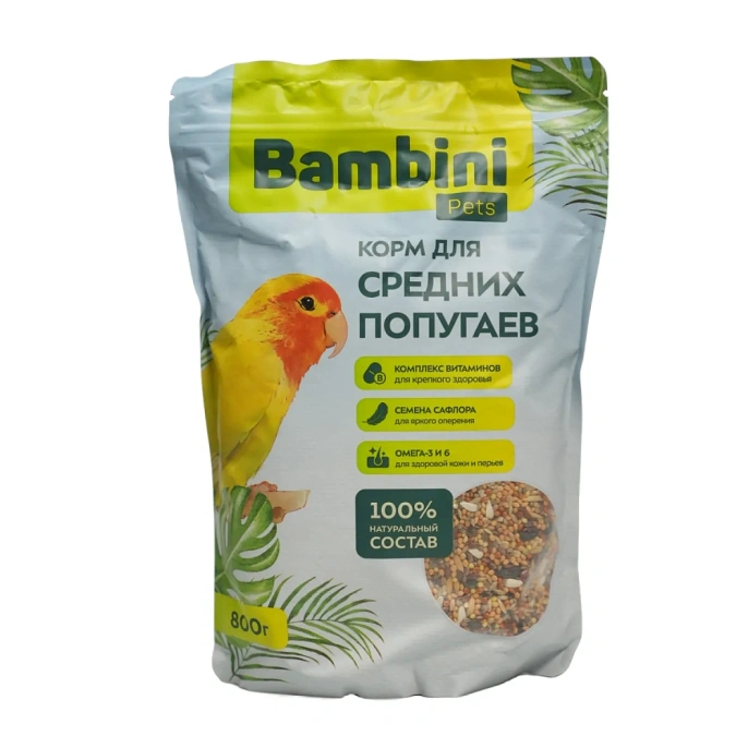 Bambini Pets Корм для средних попугаев для птиц