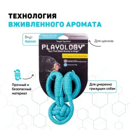 Playology Жевательный канат TOUGH TUG KNOT для щенков с ароматом арахиса, голубой