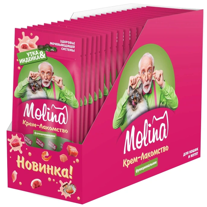 Molina Крем-лакомство с уткой и индейкой для кошек