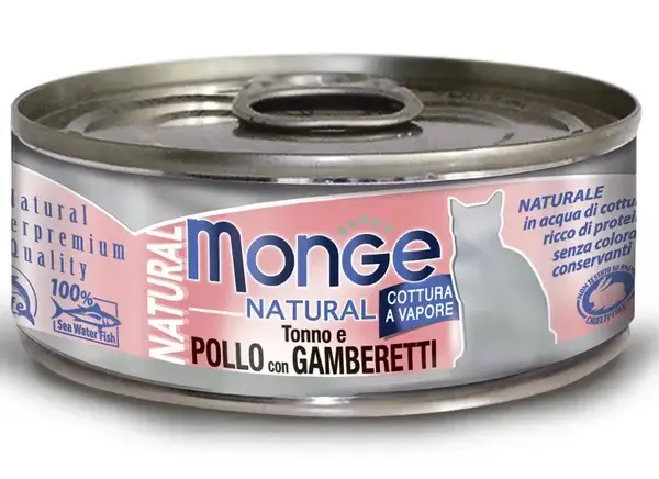 Monge Cat Natural Консервы из тунца с курицей и креветками для кошек