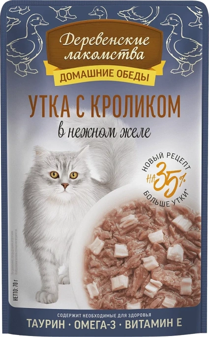 Деревенские лакомства Утка с кроликом в нежном желе для кошек