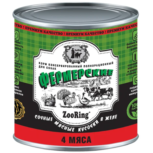 ZooRing Dog Фермерские Кусочки в желе (4 мяса) для собак