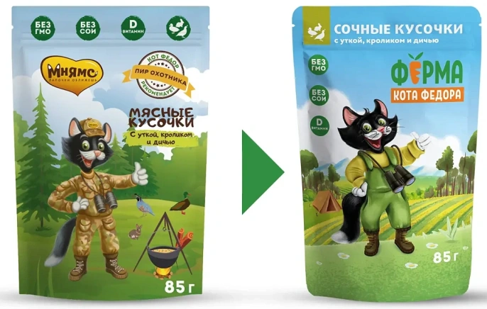 Ферма кота Федора Мясные кусочки с уткой, кроликом и дичью для кошек