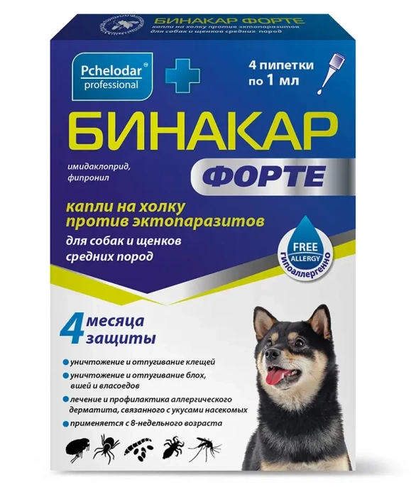 Pchelodar Капли Бинакар Форте для собак и щенков средних пород для питомцев