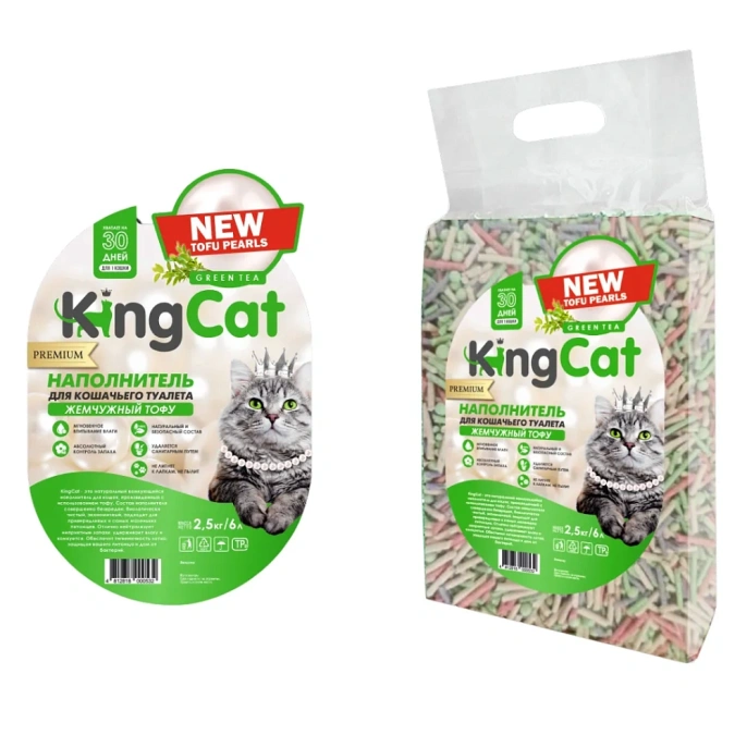 KingCat Наполнитель Жемчужный Тофу (Зеленый чай) для кошек