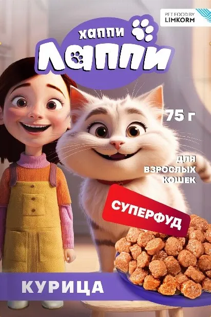 Хаппи Лаппи Пауч для кошек (Курица в соусе), 75г